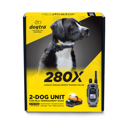 Dogtra 280X 2-Dog Unit packaging showing remote training collar and e-collar for mild temperament dogs