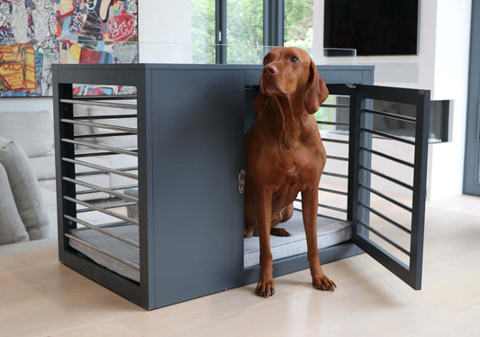 Moderno Dog Crate - Gray Wood K9 - Feline Unique Pet Accessories