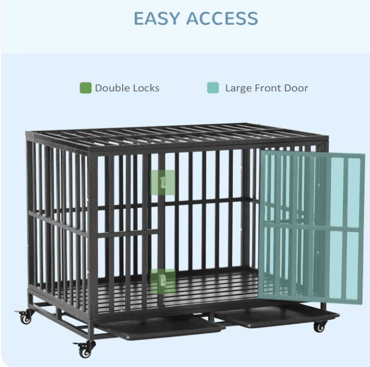 44" Black - Strong Dog Crate Mobility Cage w/ Playpen Metal & Removeable Tray K9 - Feline Unique Pet Accessories