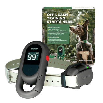 Dogtra CUE-2 training device with customizable function keys and collar for professional off-leash dog training.