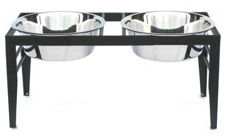 Chariot Double Elevated Dog Bowl - Black K9 - Feline Unique Pet Accessories