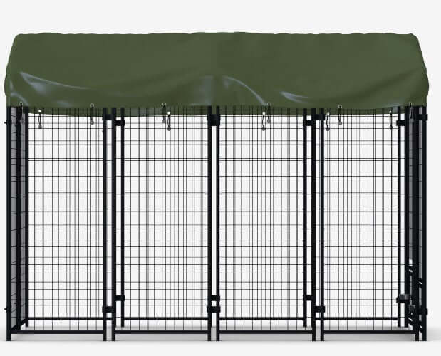 Large Outdoor Dog Kennel - 8' x 4' x 6' with Rotating Bowl Holders K9 - Feline Unique Pet Accessories