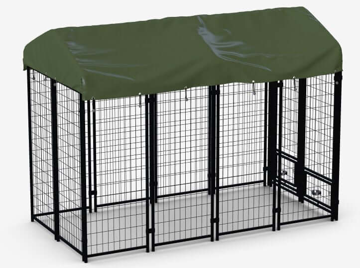 Large Outdoor Dog Kennel - 8' x 4' x 6' with Rotating Bowl Holders K9 - Feline Unique Pet Accessories